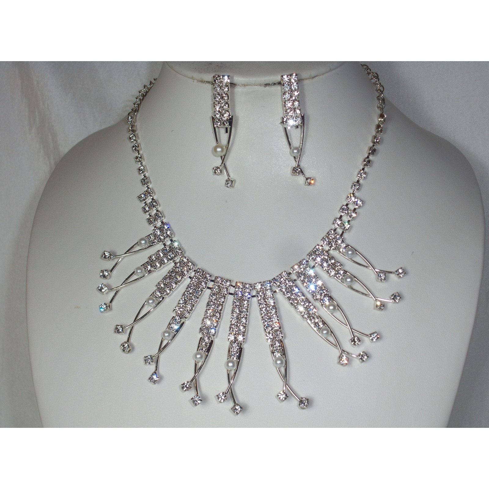 Rhinestone Pearl Necklace Set, Bridal Jewelry, Prom Party Formal Necklace,
